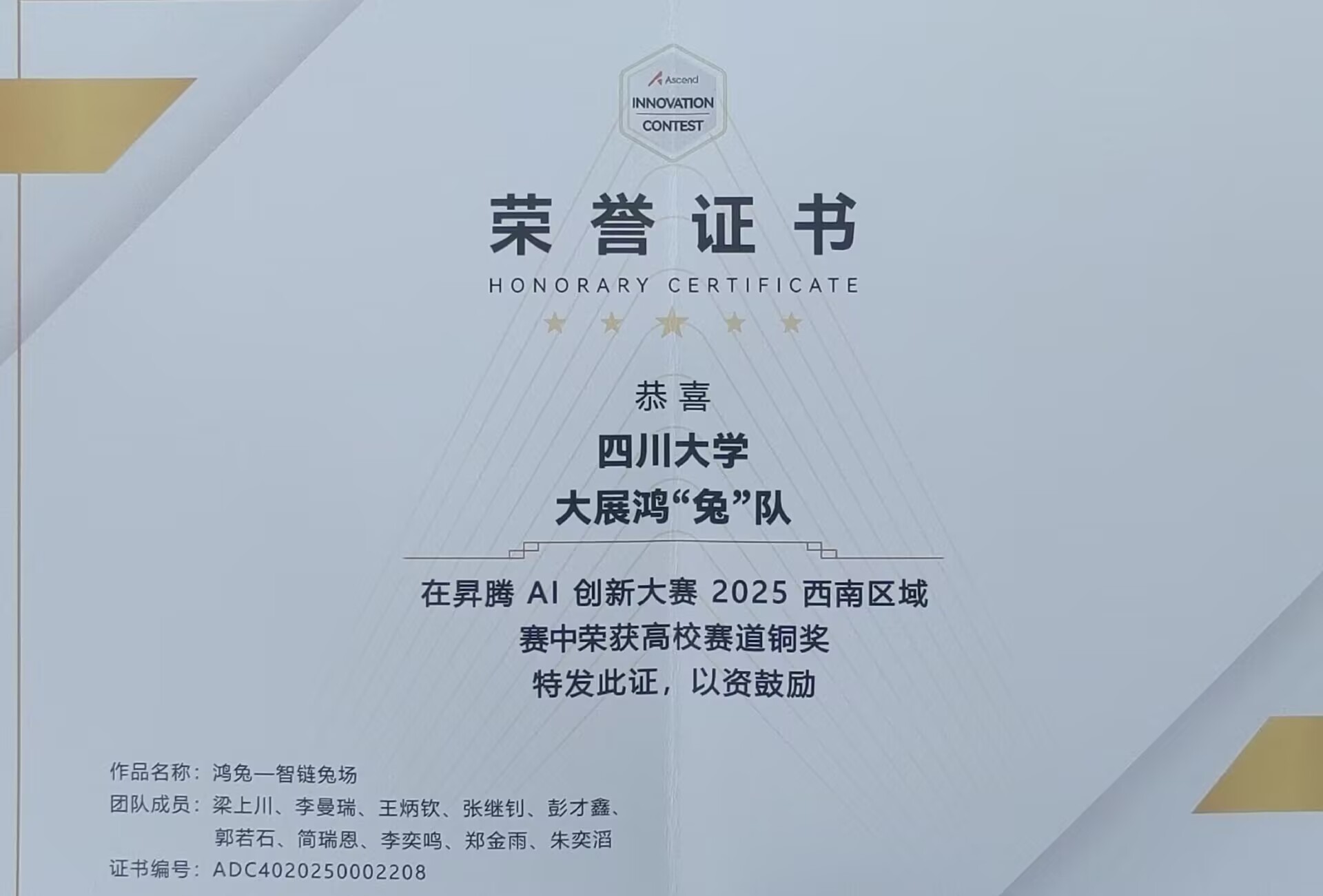 昇腾创新大赛证书